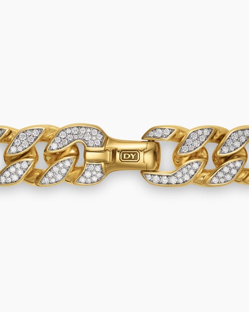 Mens Curb Chain Bracelet in 18ct Yellow Gold with Diamonds, 18mm