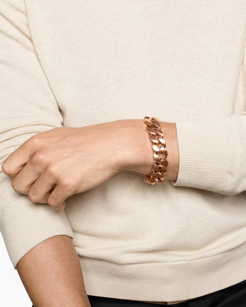 Mens Curb Chain Bracelet in 18K Rose Gold, 18mm