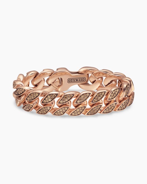 Mens Curb Chain Bracelet in 18ct Rose Gold with Cognac Diamonds, 18mm