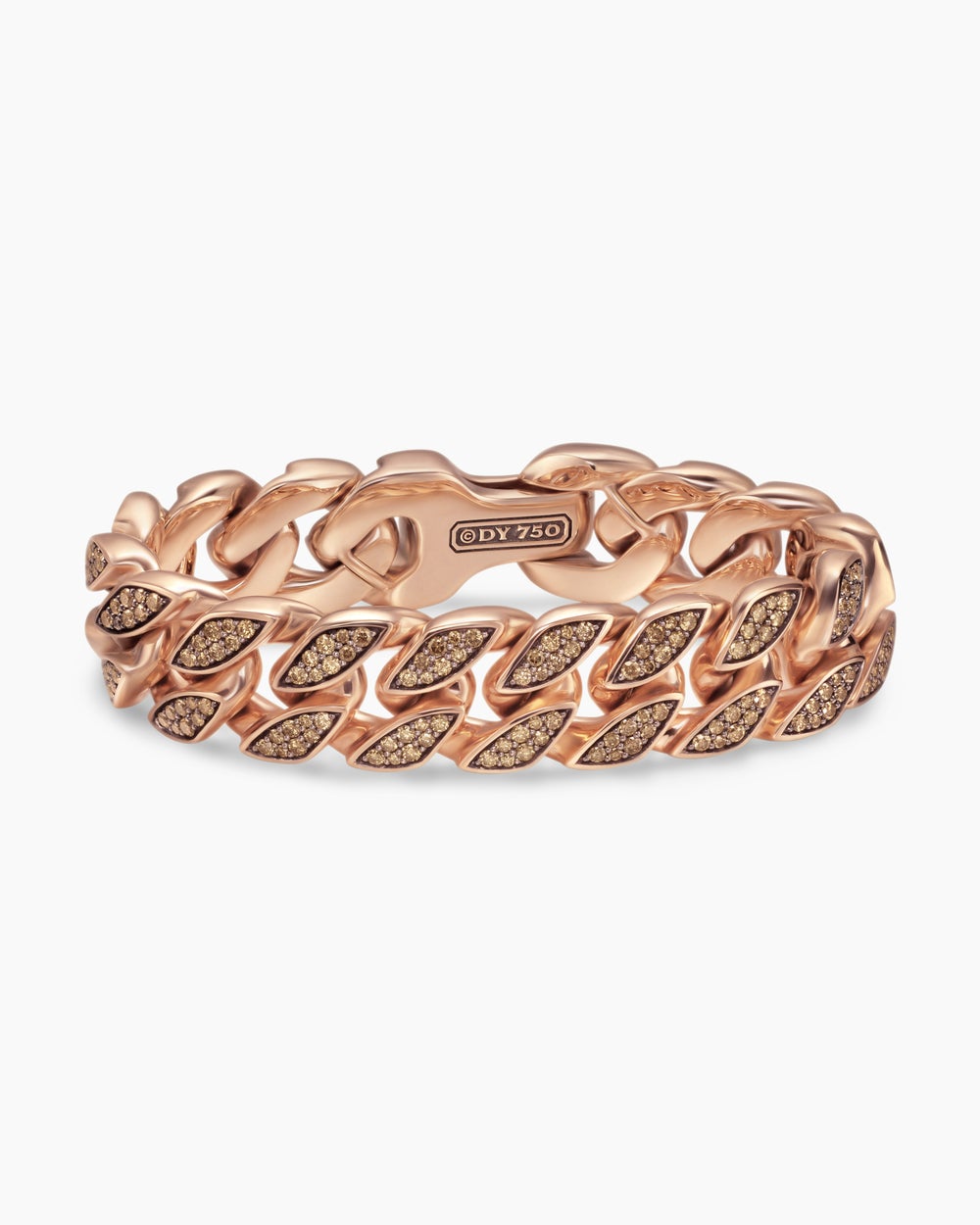 Bracelet Curb Chain en or rose 18 carats avec diamants cognac, 18 mm homme