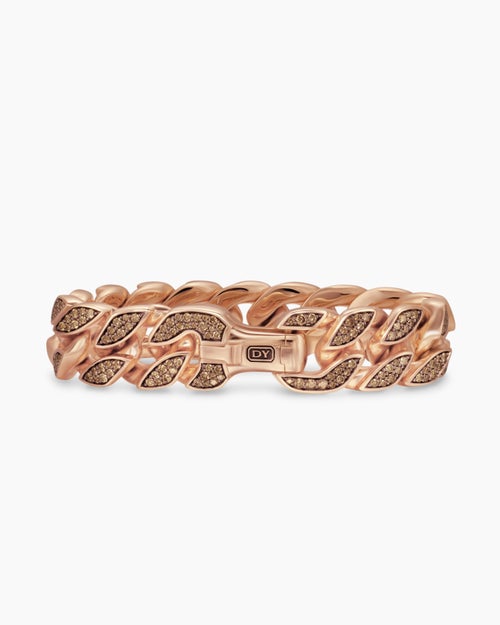 Mens Curb Chain Bracelet in 18ct Rose Gold with Cognac Diamonds, 18mm