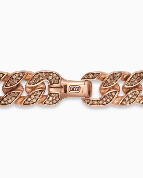 Mens Curb Chain Bracelet in 18ct Rose Gold with Cognac Diamonds, 18mm