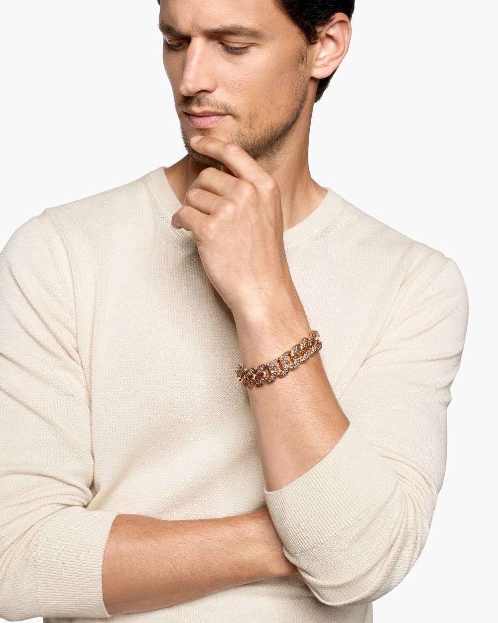 Bracelet Curb Chain en or rose 18 carats avec diamants cognac, 18 mm homme