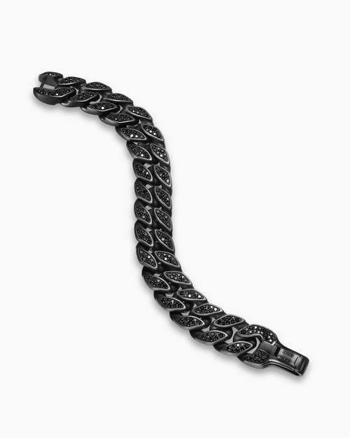 Mens Curb Chain Bracelet in Black Titanium with Black Diamonds, 18mm