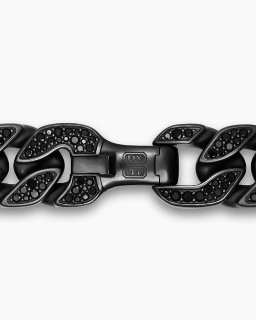 Mens Curb Chain Bracelet in Black Titanium with Black Diamonds, 18mm