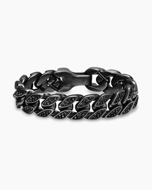 Mens Curb Chain Bracelet in Black Titanium with Black Diamonds, 18mm