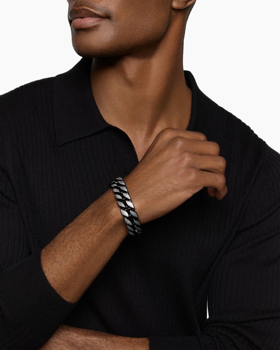 Curb Chain Bracelet in Black Titanium with Meteorite, 18mm