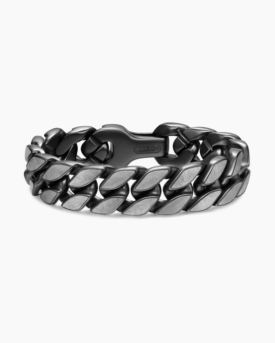 Curb Chain Bracelet in Black Titanium with Meteorite, 18mm