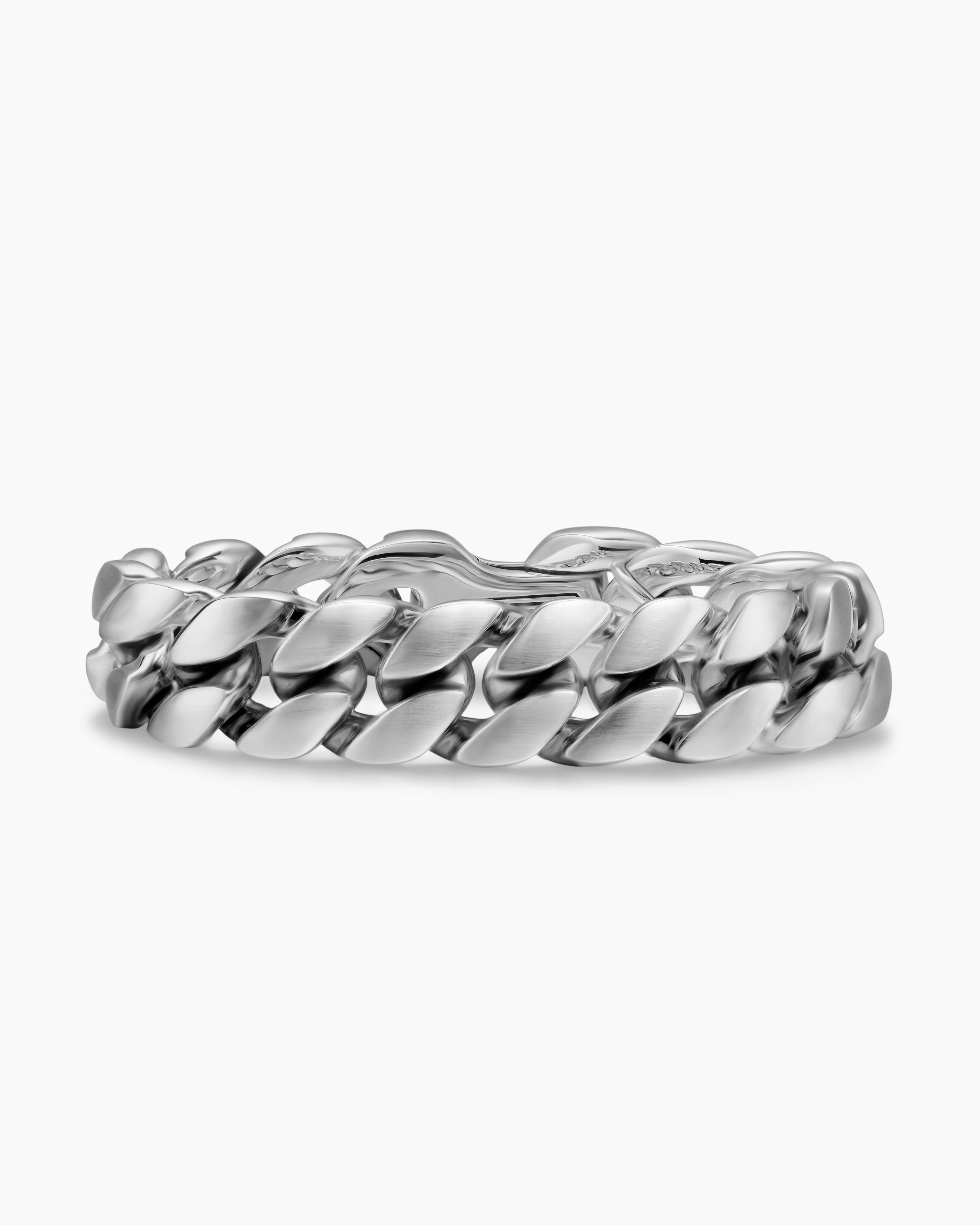 Mens Curb Chain Bracelet in Sterling Silver, 18mm