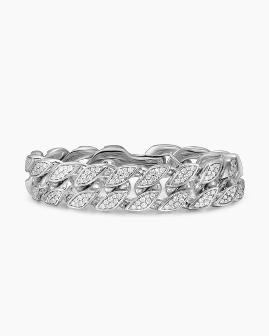 Curb Chain Bracelet in Sterling Silver with Diamonds, 18mm