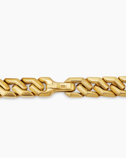 Mens Curb Chain Angular Link Bracelet in 18K Yellow Gold, 11.5mm