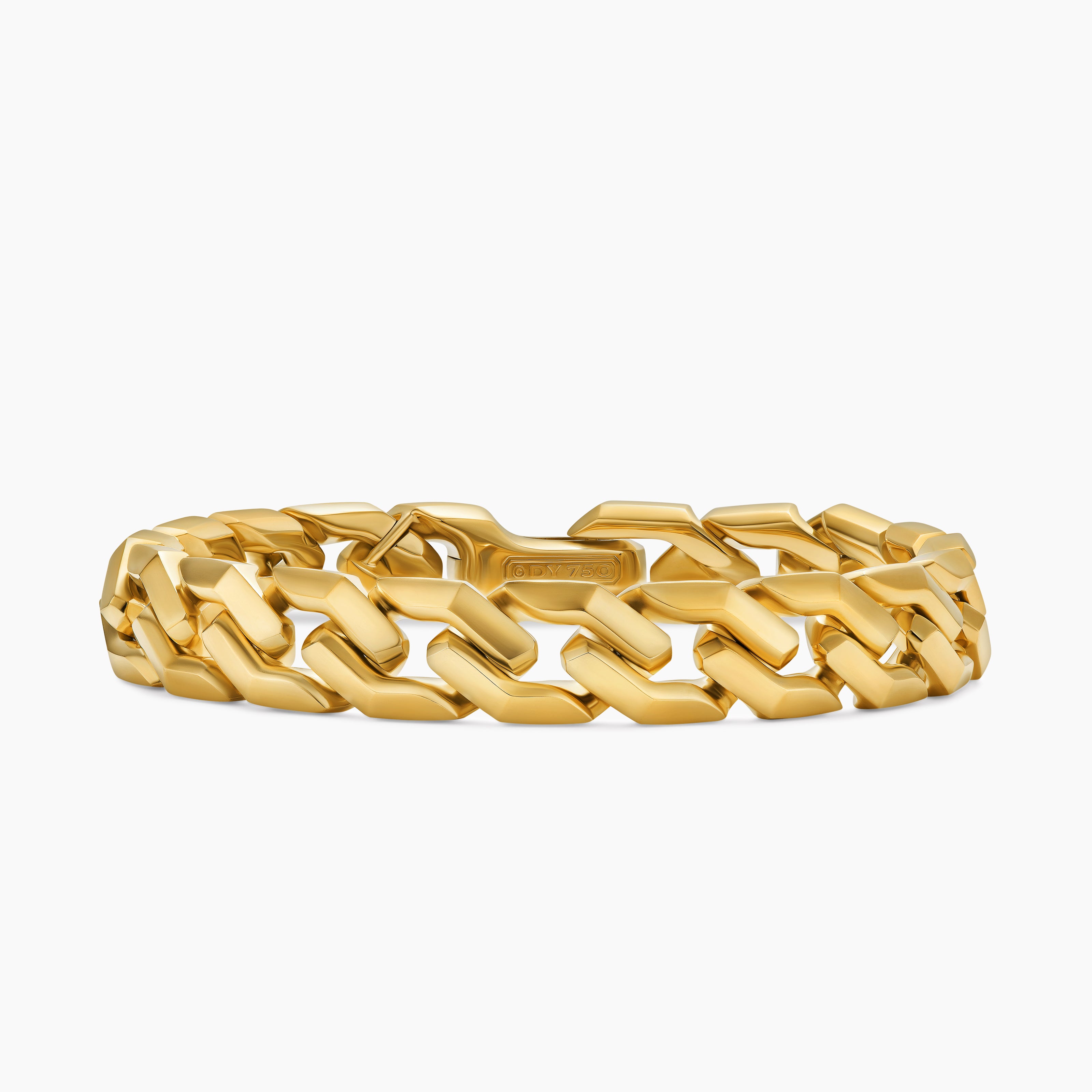 Mens Curb Chain Angular Link Bracelet in 18K Yellow Gold, 11.5mm