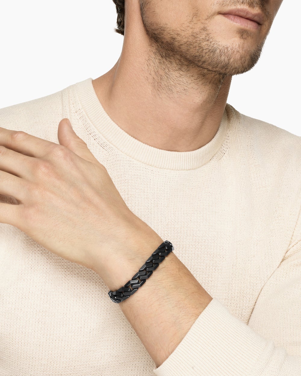Bracelet Curb Chain à maillons angulaires en titane noir, 11 mm homme