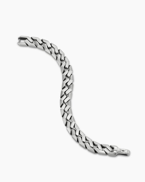 Mens Curb Chain Angular Link Bracelet in Sterling Silver, 11.5mm