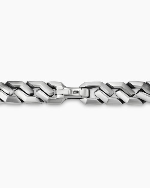 Mens Curb Chain Angular Link Bracelet in Sterling Silver, 11.5mm