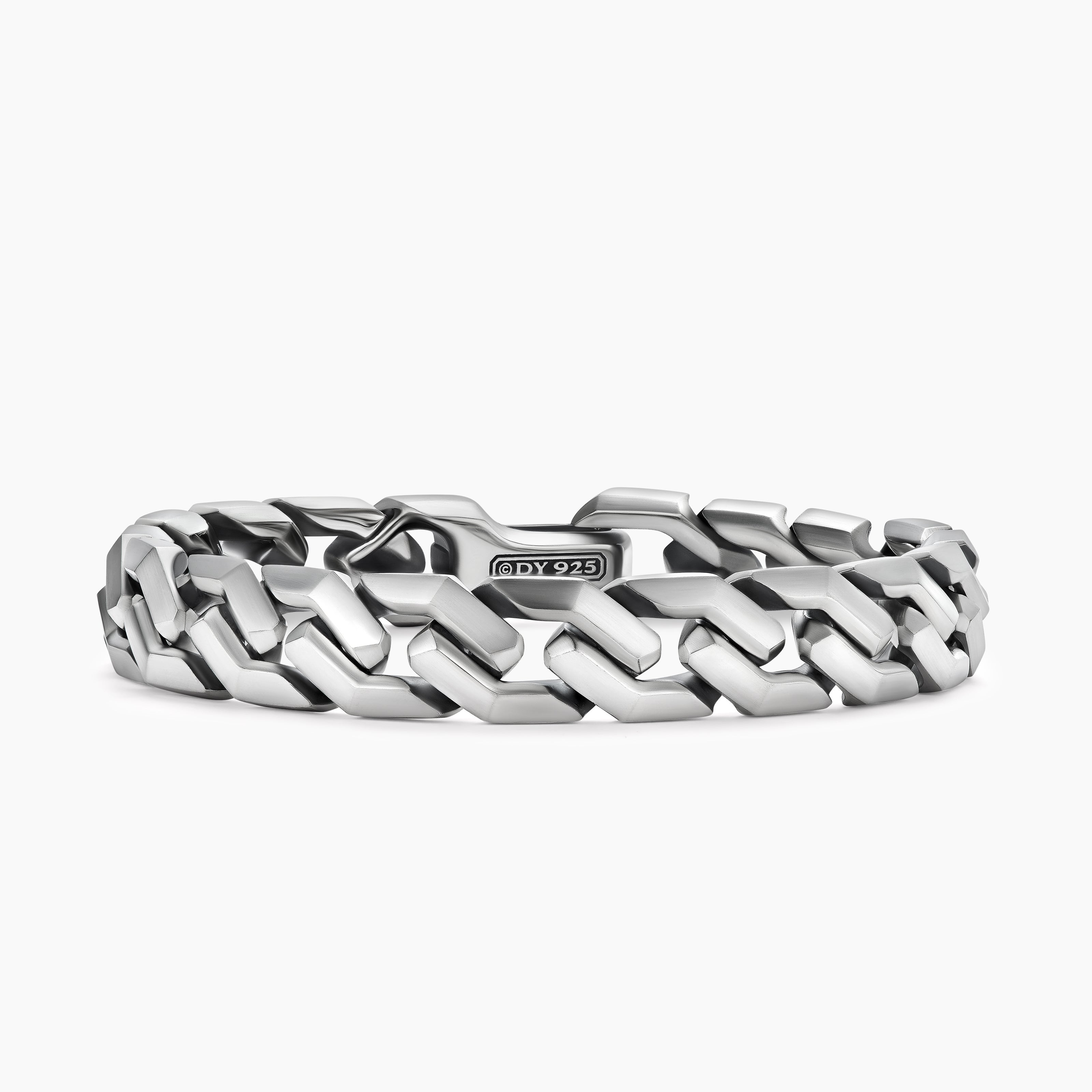 Mens Curb Chain Angular Link Bracelet in Sterling Silver, 11.5mm