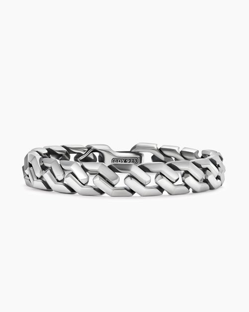Mens Curb Chain Angular Link Bracelet in Sterling Silver, 11.5mm