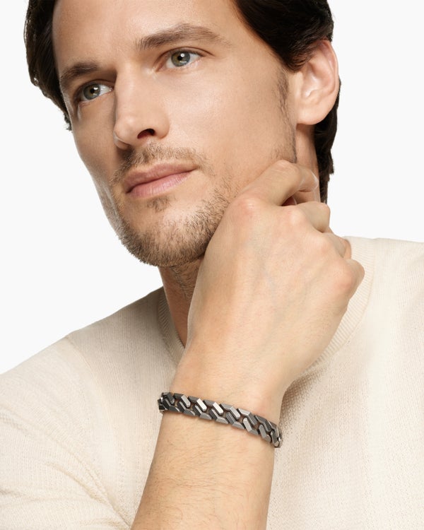 Curb Chain Angular Link Bracelet in Sterling Silver, 11.5mm