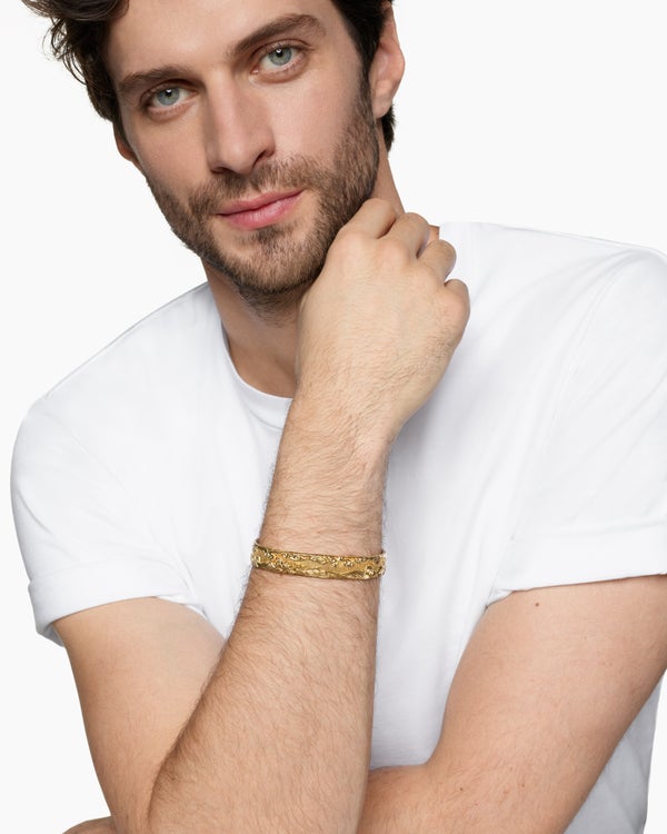 Bracelet-manchette à chevrons en or jaune 18 carats, 9 mm