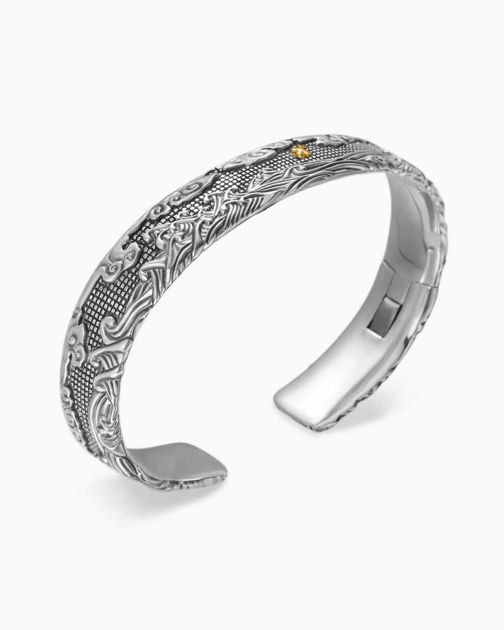 Bracelet manchette Waves torsadé en argent sterling avec or jaune 18 carats, 12 mm hommes