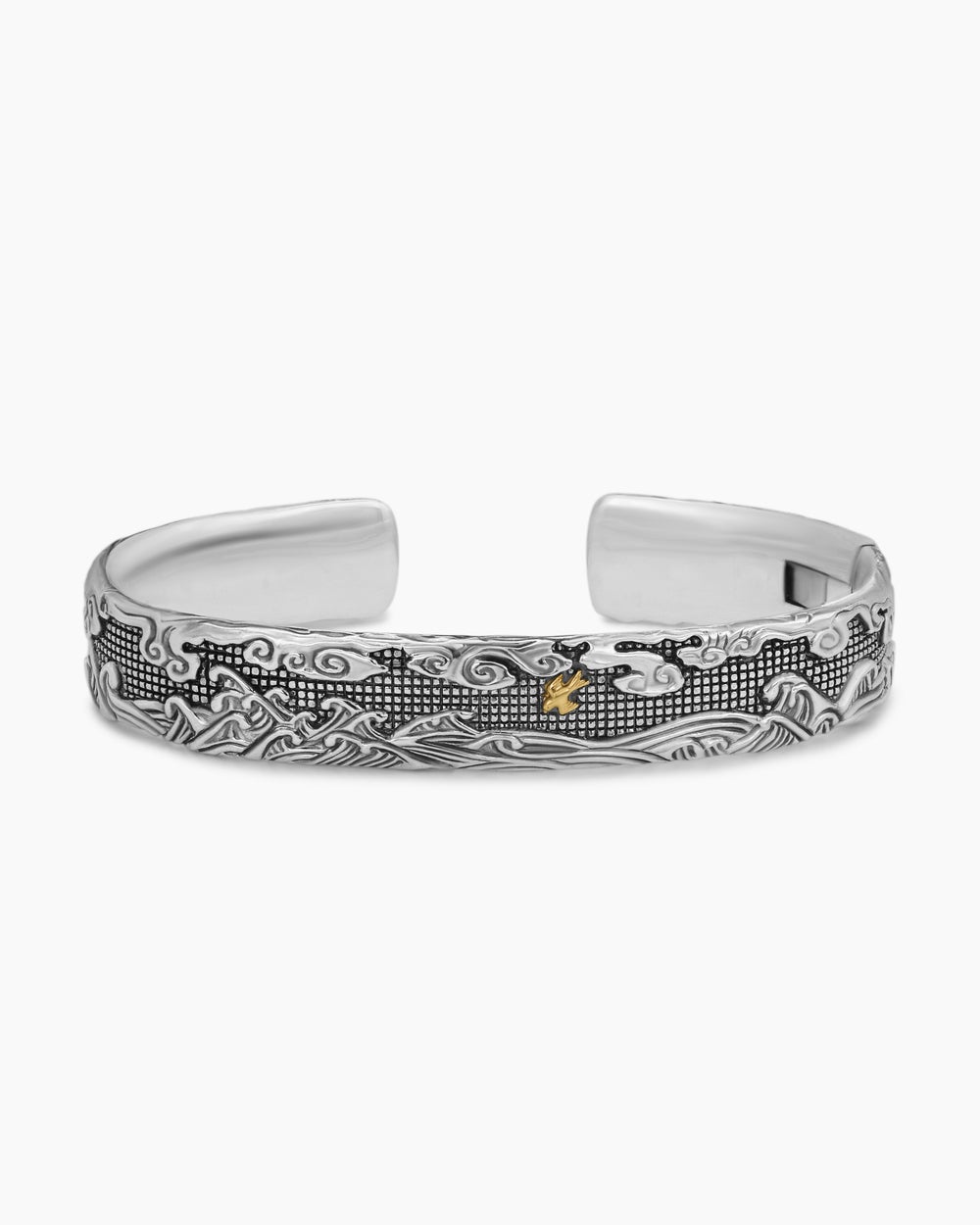 Bracelet manchette Waves torsadé en argent sterling avec or jaune 18 carats, 12 mm hommes
