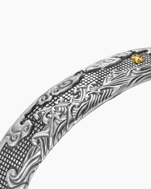 Waves Cuff Bracelet in Sterling Silver with 18K Yellow Gold, 12mm