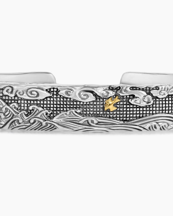 Waves Cuff Bracelet in Sterling Silver with 18K Yellow Gold, 12mm