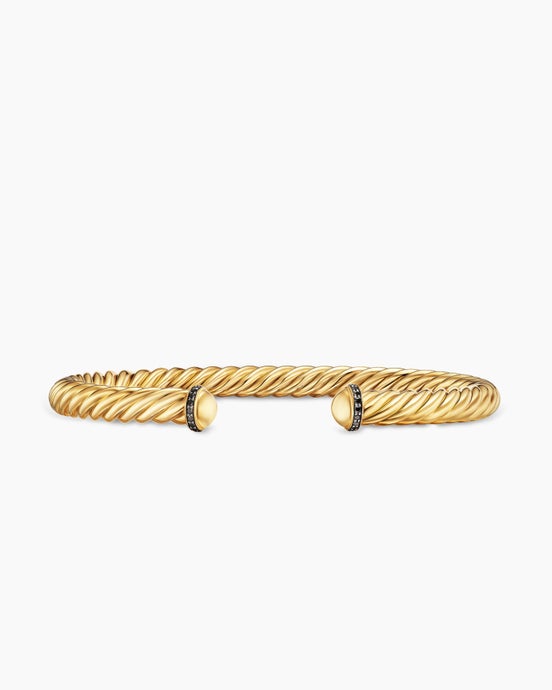 Cable Cuff Bracelet in 18K Yellow Gold with Black Diamonds, 6mm