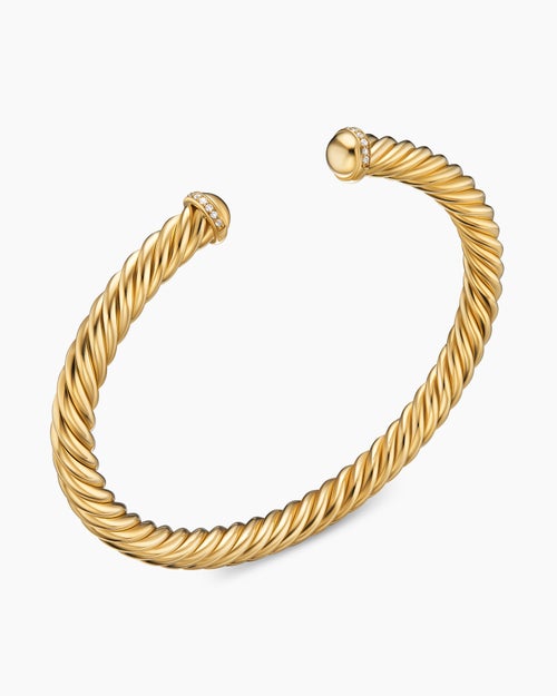 Mens Cable Cuff Bracelet in 18K Yellow Gold with Pavé Diamonds, 6mm