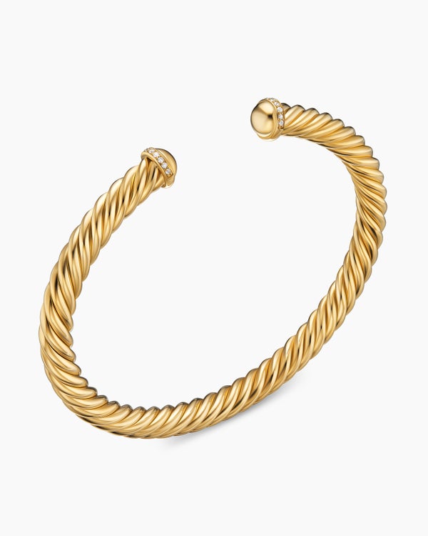 Cable Cuff Bracelet in Sterling Silver with 14K Yellow Gold, 6mm