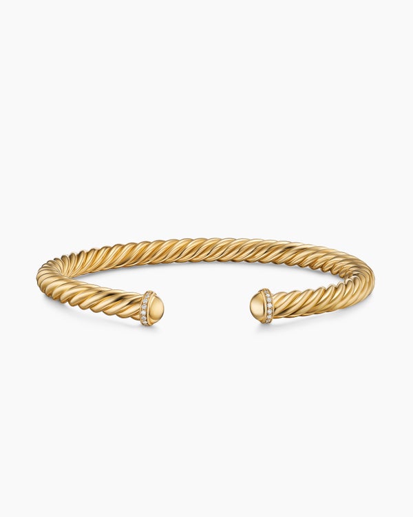 Cable Cuff Bracelet in 18K Yellow Gold with Pavé, 6mm