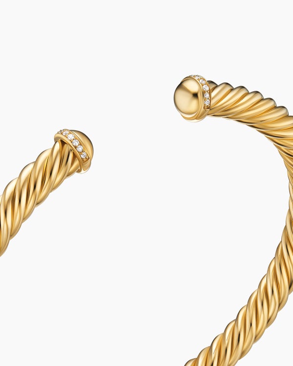 Cable Cuff Bracelet in 18K Yellow Gold with Pavé, 6mm
