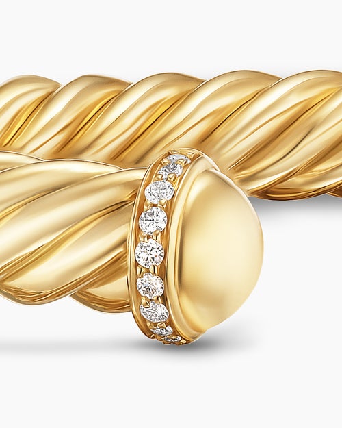 Mens Cable Cuff Bracelet in 18K Yellow Gold with Pavé Diamonds, 6mm