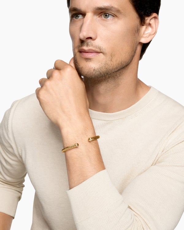 Cable Cuff Bracelet in Sterling Silver with 14K Yellow Gold, 6mm