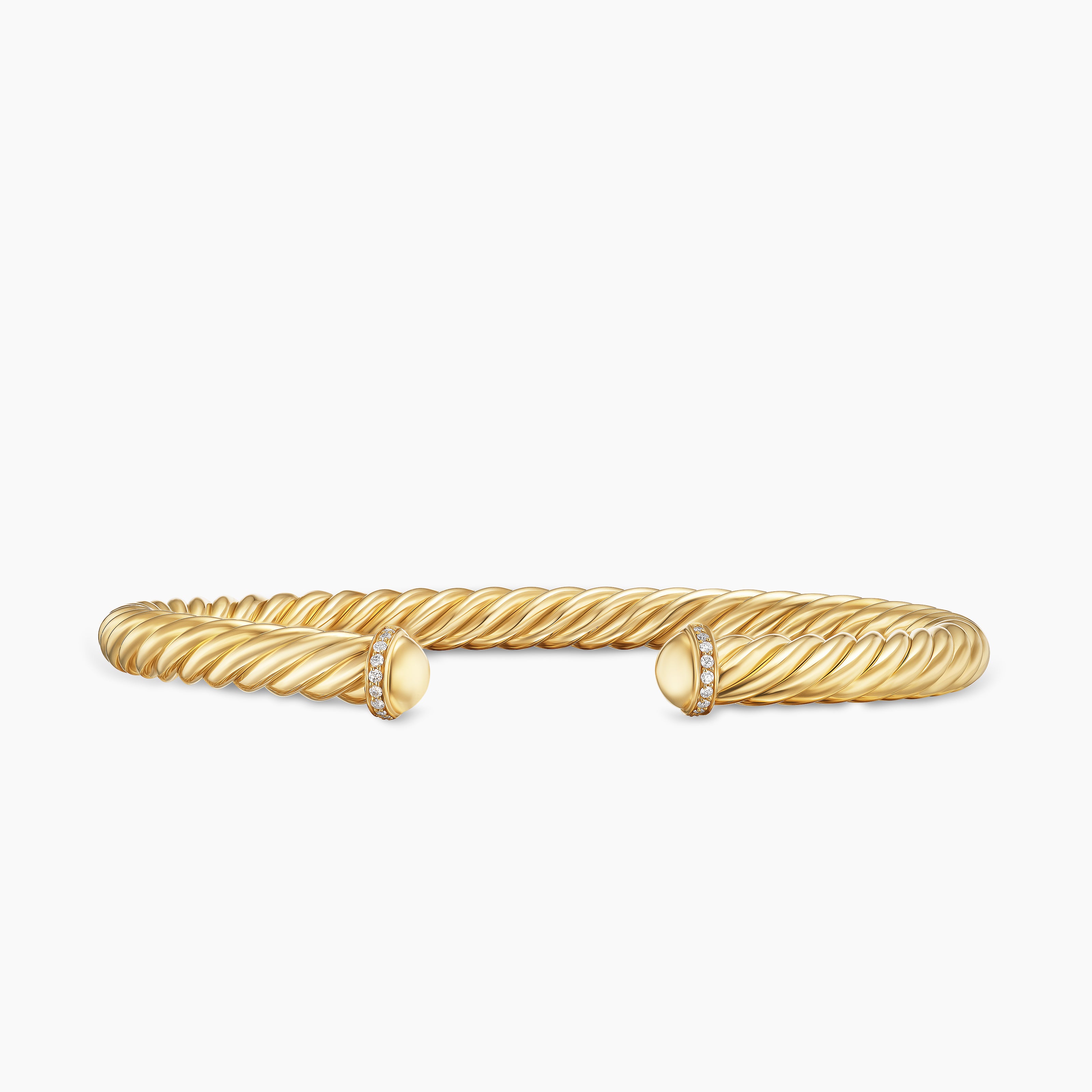 Mens Cable Cuff Bracelet in 18K Yellow Gold with Pav&eacute;, 6mm