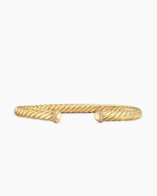 Cable Cuff Bracelet in 18K Yellow Gold with Pavé Diamonds, 6mm