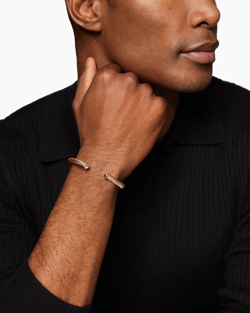 Mens Cable Cuff Bracelet in 18K Rose Gold, 6mm