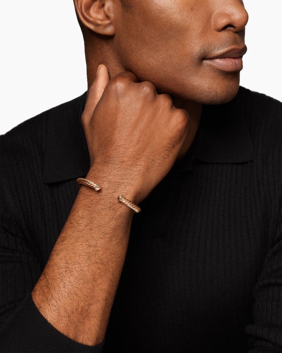 Cable Cuff Bracelet in 18K Rose Gold with Cognac Diamonds, 6mm