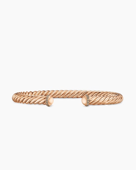 Cable Cuff Bracelet in 18K Rose Gold with Cognac Diamonds, 6mm