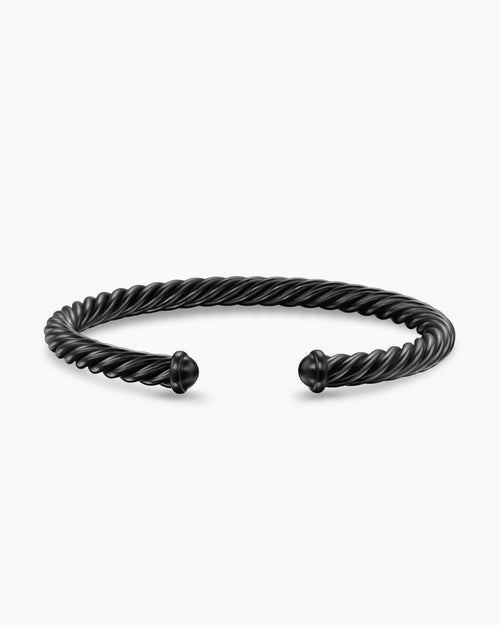 Mens Cable Cuff Bracelet in Black Aluminum, 6mm