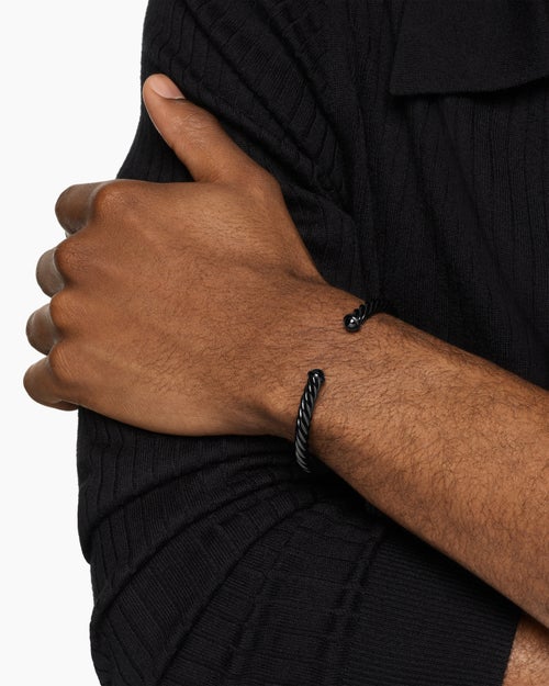 Mens Cable Cuff Bracelet in Black Aluminum, 6mm