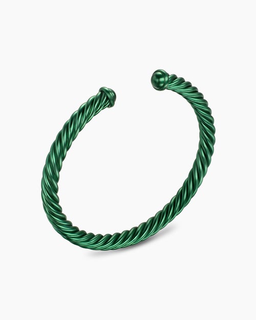 Mens Cable Cuff Bracelet in Green Aluminum, 6mm