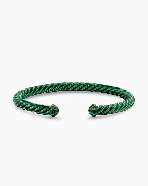Mens Cable Cuff Bracelet in Green Aluminum, 6mm