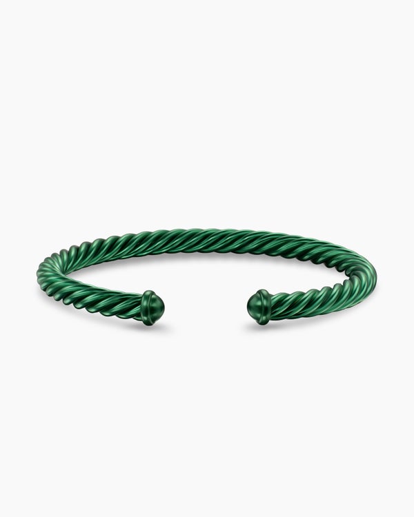Cable Cuff Bracelet in Green Aluminum, 6mm