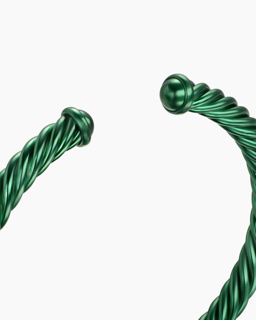 Mens Cable Cuff Bracelet in Green Aluminum, 6mm