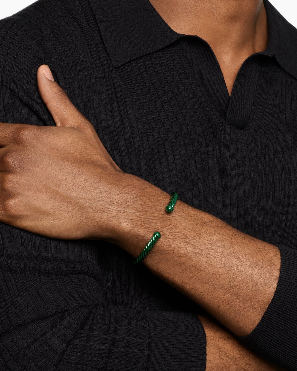 Mens Cable Cuff Bracelet in Green Aluminum, 6mm