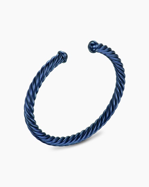 Mens Cable Cuff Bracelet in Navy Aluminum, 6mm