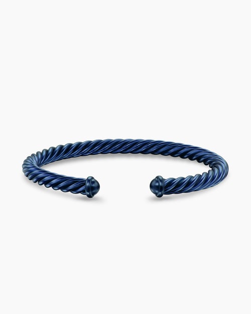 Mens Cable Cuff Bracelet in Navy Aluminum, 6mm