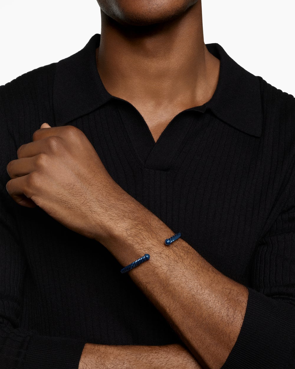 Mens Cable Cuff Bracelet in Navy Aluminum, 6mm