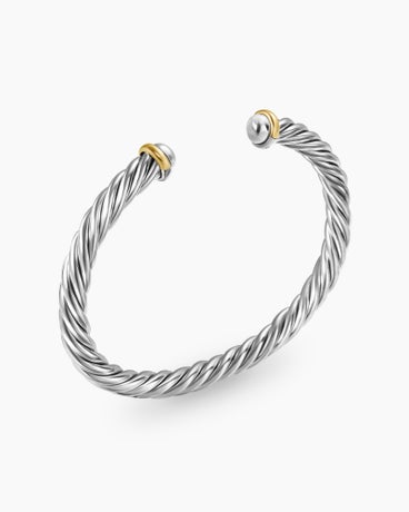 Cable Cuff Bracelet in Sterling Silver with 14K Yellow Gold, 6mm